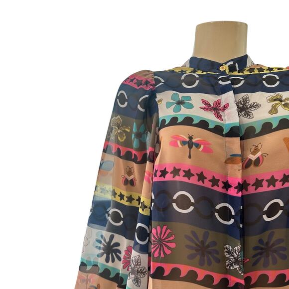 Vilagallo Womens Button Front Long Sleeve Top Size 38 Whimsical Fairy Sheer - Picture 6 of 16